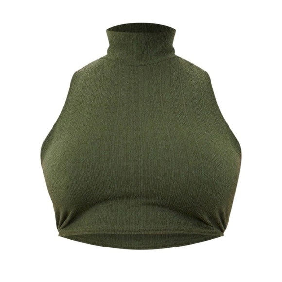 PrettyLittleThing Khaki Textured Jersey High Waist Midaxi Skirt & Crop Top - Picture 2 of 8